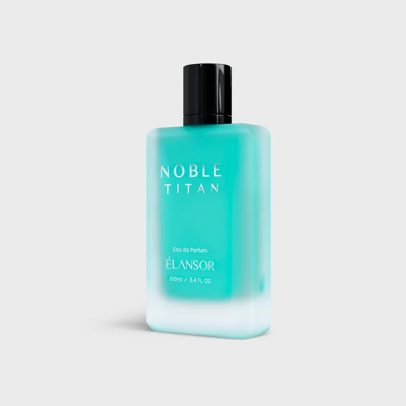 Noble Titan 100ml men’s Eau de Parfum, frosted turquoise bottle shown at an angle